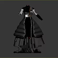 Modern 3D Designed Black Long Dress With Puffy Skirt White Lines And Brown Belt
