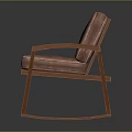 Brown Leather Leisure Chair With Wooden Frame And Classic Rocking Design