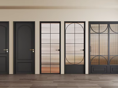 Modern Interior Black Flush Doors With Various Glass And Solid Panel Designs 3d model