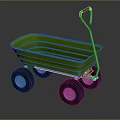 Green Plastic Garden Cart With Metal Handle And Four Black Wheels