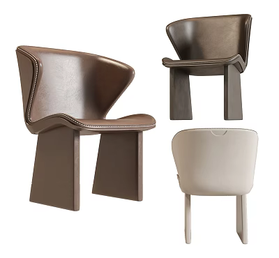 Modern Leather Lounge Chair With Stitched Details And Geometric Legs In Brown Beige Tones 3d model