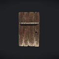 Old Wooden Door With Planks Metal Hinge And Red Stain On Black Background