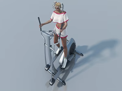 Woman In White Sportswear Using Elliptical Trainer For Fitness Workout Routine 3d model