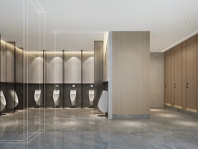 Modern Public Restroom Interior With Urinals Stalls Soft Lighting And Marble Flooring 3d model