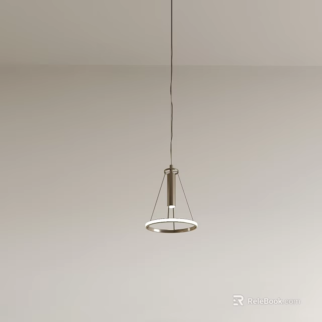 Modern Metal Circular Ring Pendant Light Hanging From White Ceiling With Light Wall 3d model