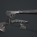 Vintage Pistol with Metal Body Black Textured Grip and Classic Design