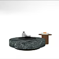 Elegant Marble Round Coffee Table With Tray Bottle And Side Wooden Stand