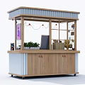 Functional Mobile Cart With Wooden Structure String Lights Plants And Decorative Items 3d model