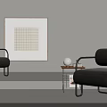 Modern Gray Single Sofa With Metal Frame Near Small Side Table And Geometric Pattern Painting 3d model