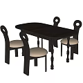 Dark Colored Oval Dining Table With Curved Backrest Chairs And Light Seats 3d model