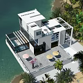 Modern Two Story Detached Villa With Large Windows Ocean View And Terrace Greenery