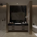 Luxurious Hotel Bathroom Interior With Marble Wall Vanity Mirror And Modern Toilet