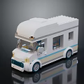 Electric Toy RV Model With White Body Blue Stripes and Building Blocks Design