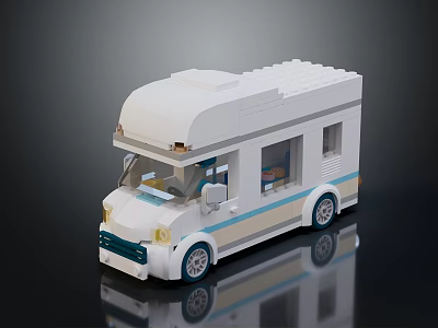 Electric Toy RV Model With White Body Blue Stripes and Building Blocks Design 3d model