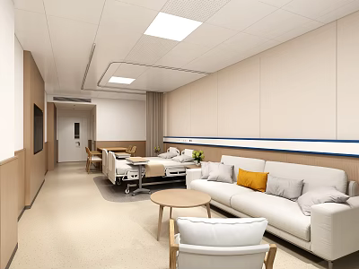 Modern Hospital Outpatient Clinic Waiting Area With Comfortable Sofa And Tables 3d model