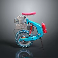 Cosmic Exploration Blue Monowheel Vehicle Featuring Red Seat And Engine Structure