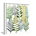Watercolor Plant Paintings With Green Leaves In White Frames On Light Blue Wall