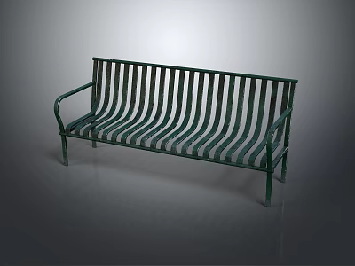Elegant Green Slatted Metal Bench With Armrests Modern Furniture Design 3d model