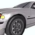 Silver Sedan Car Front View With Headlights Grille And License Plate