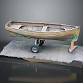 Weathered Wooden Boat Model Placed On Stone Slab Base With Wheels 3d model