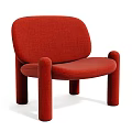 Red Fabric Leisure Chair With Rounded Backrest and Cylindrical Legs