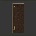 Room Model With Green Patterned Wallpaper Wooden Door Framed Painting Wall Sconces And Wooden Flooring