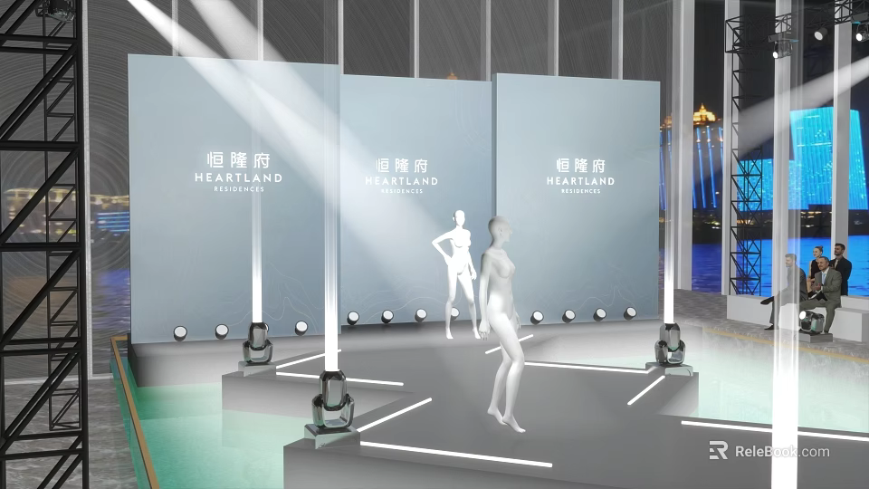 Heartland Themed Event Stage With Mannequins And Lighting 3d model 