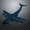 Blue Military Transport Aircraft 3D Model With Four Engines And Tail Fin Design