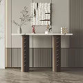 Modern Console Table With Marble Top Decorative Vase And Sculpture On Textured Wall 3d model