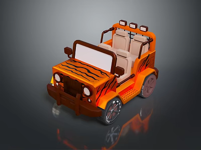 Orange Tiger Stripe Kids Toy Car With Beige Seats And Roof Lights 3d model