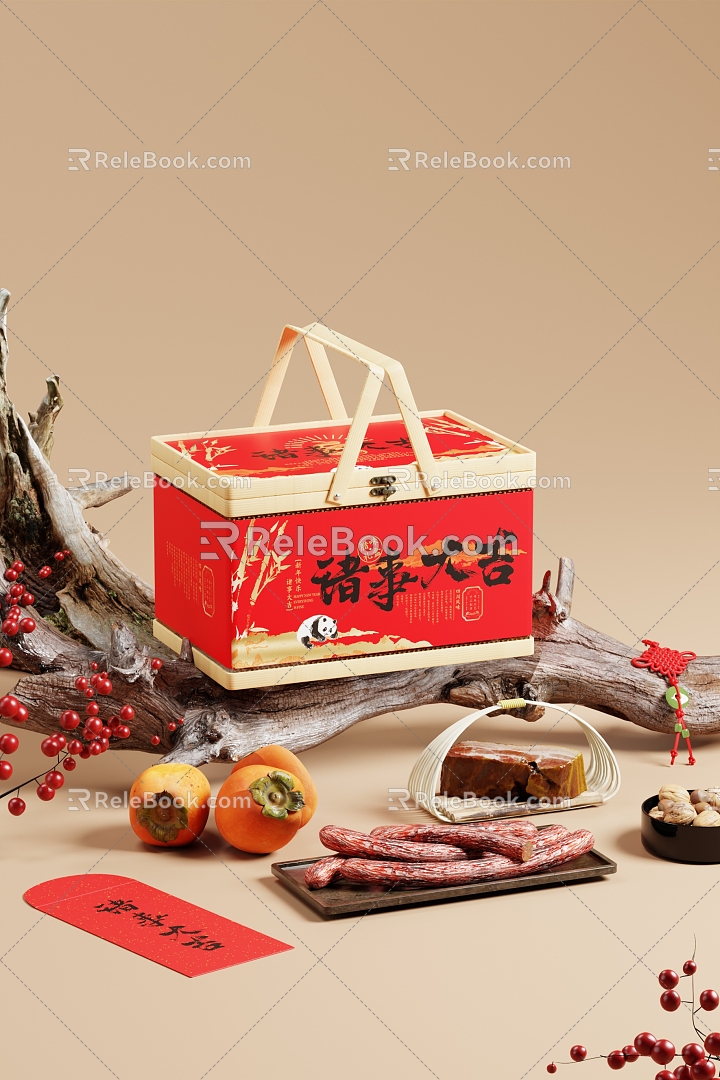 New Year Gift Box Sausage Bacon Red Envelope Tree Root model