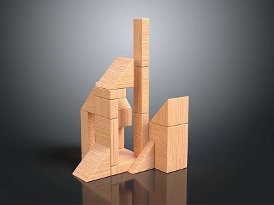 Creative Wooden Geometric Block Furniture With Modular Stackable Structures And Shapes 3d model
