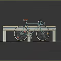 Teal Bicycle With Red Seat Colorful Dots On Wheels On Platform Yellow White Stripes