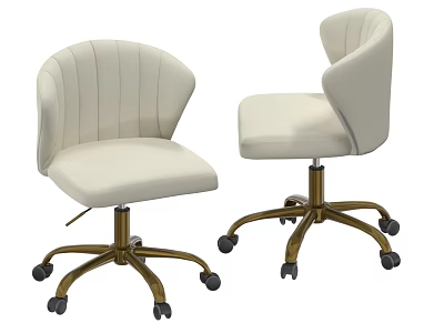 White Office Chair With Curved Backrest And Gold Metal Base Wheels 3d model