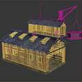 Red Industrial Factory Building With Two Story Structure Corrugated Metal Roof And Crane