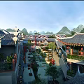 Ancient Chinese Architecture Courtyard Showcasing Classic Roofs Carved Beams Red Lanterns And Mountain View