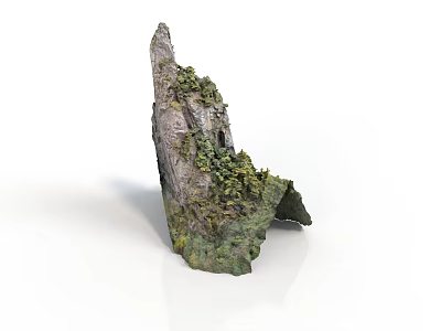 Natural Wooden Stone With Green Moss And Rough Organic Surface Texture 3d model