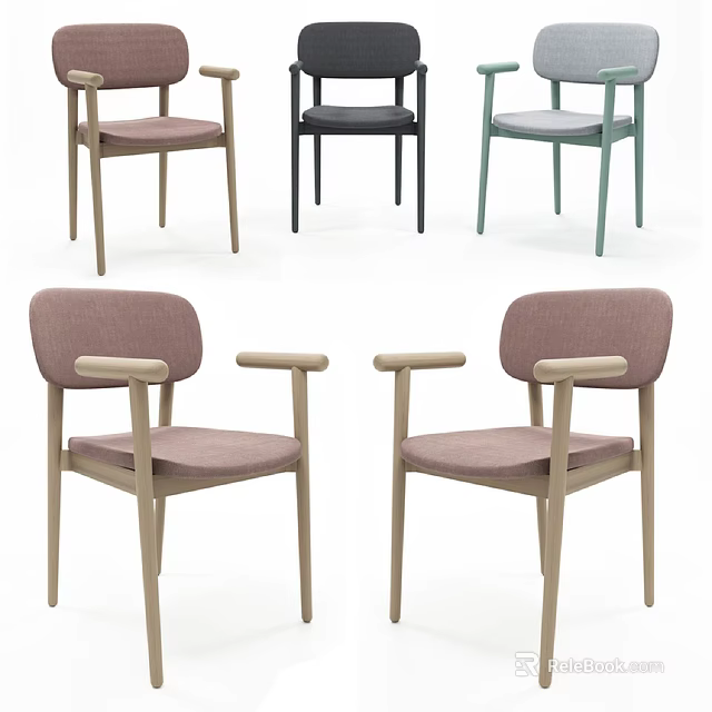 Comfortable Modern Leisure Accent Chairs With Wooden Frame And Soft Fabric Upholstery 3d model 
