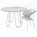 Modern Round Wooden Table Set with Four Upholstered Chairs and Metal Legs