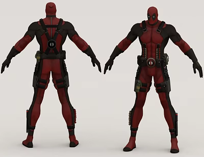 Deadpool Game Movie Character 3D Model Front Back View With Red Black Costume 3d model