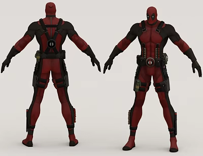 Deadpool Game Movie Character 3D Model Front Back View With Red Black Costume 3d model Deadpool Game Movie Character 3D Model Front Back View With Red Black Costume 3d model