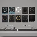 Modern Kitchen Appliances Various Design Induction Cooktops With Control Panels And Cookware In Use