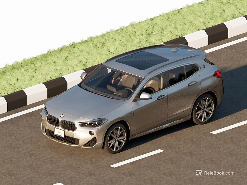 Stylish Silver BMW SUV Exterior Design On Road With Grass Side 3d model 