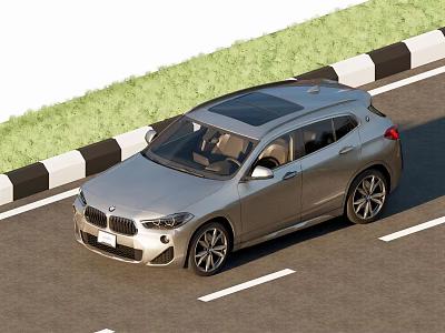 Stylish Silver BMW SUV Exterior Design On Road With Grass Side 3d model