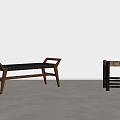 Stylish Wooden Bench With Black Cushion And Metal Chair In Minimalist Interior