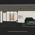 Elevator Passage In Underground Parking With Marble Wall And Car 3d model