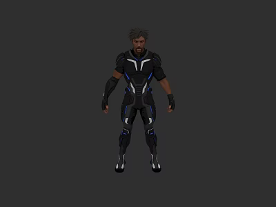 Game Movie Character In Black And Blue Futuristic Battle Suit With Muscular Build 3d model