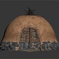 Traditional Earthen Dome Structure With Stone Base Stick Roof And Fire Pit