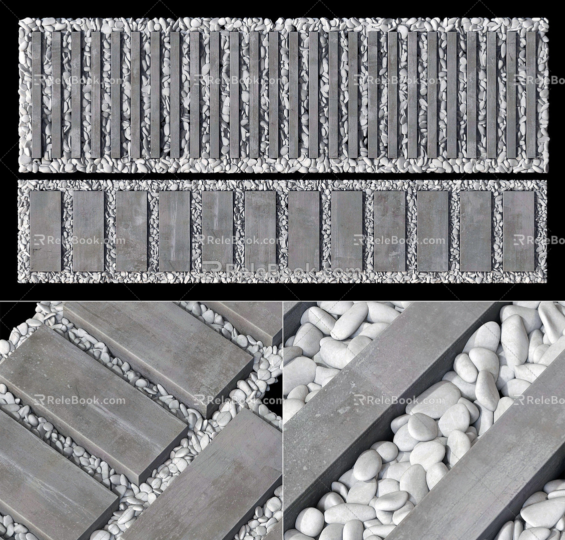 New Chinese Style Slab Road Stone Pavement Pebbles Stone Garden Pavement 3d model