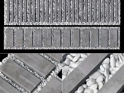 Garden Path Paving Design With Gray Slabs And White Pebbles Arrangement 3d model